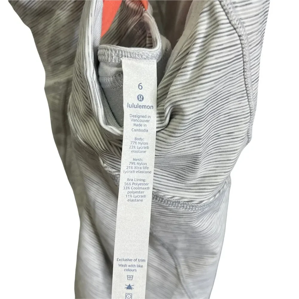 Lululemon Women's 6 Tank Top Light Gray Orange Criss Cross Back Fitted Stretch‎ - Picture 7 of 7